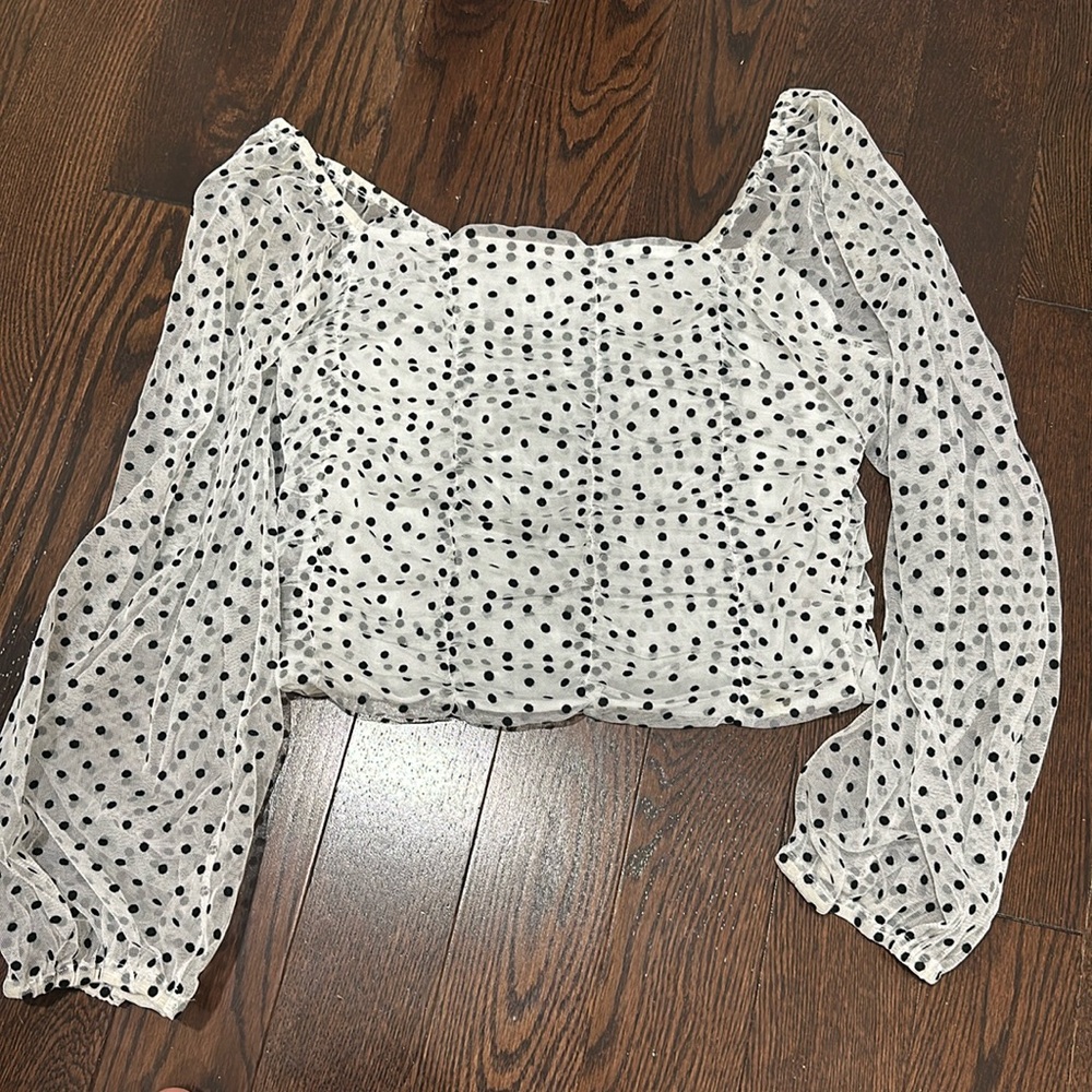 Black and white Polkadot off the shoulder top